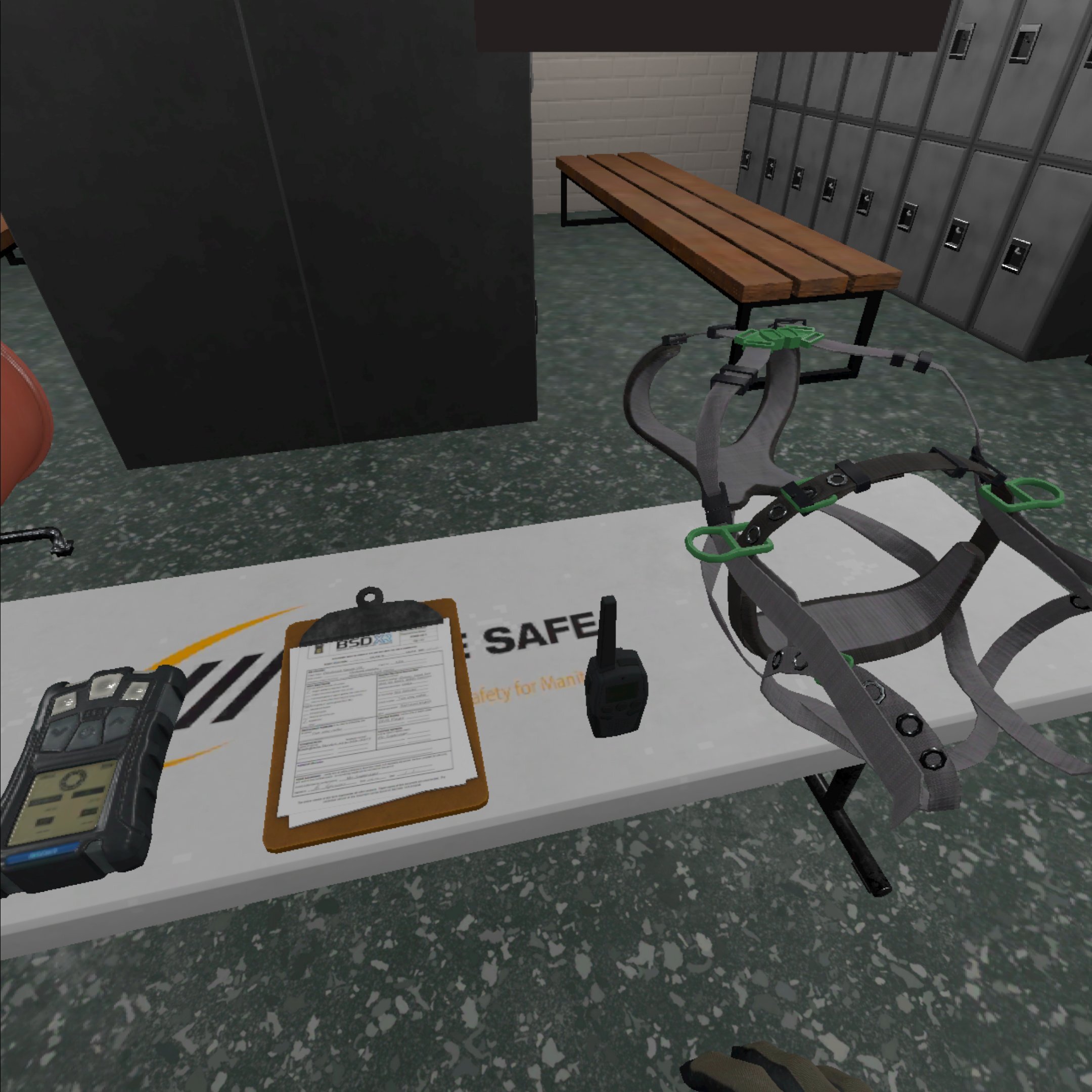 PPE staging area on table