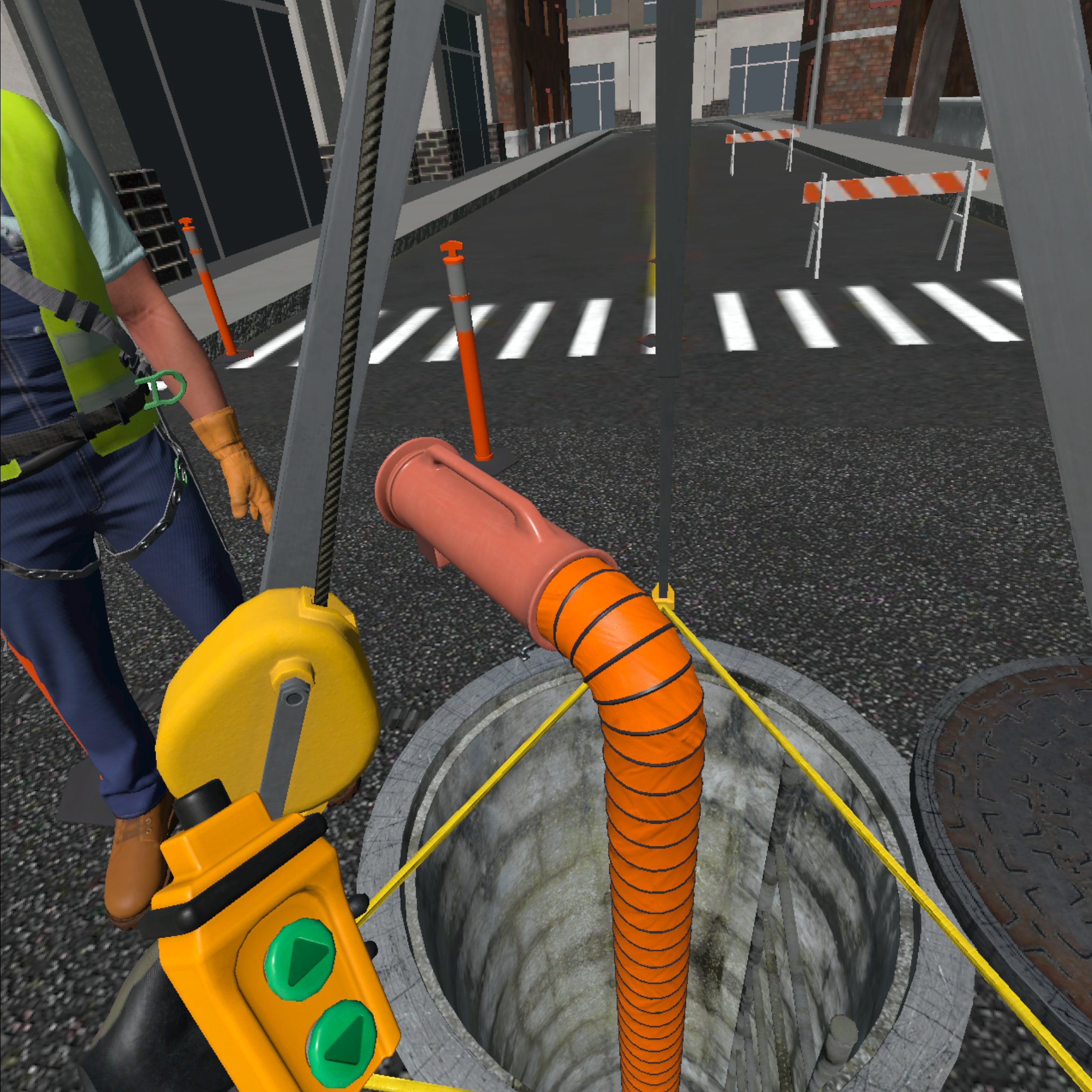 Setup around open sewer manhole