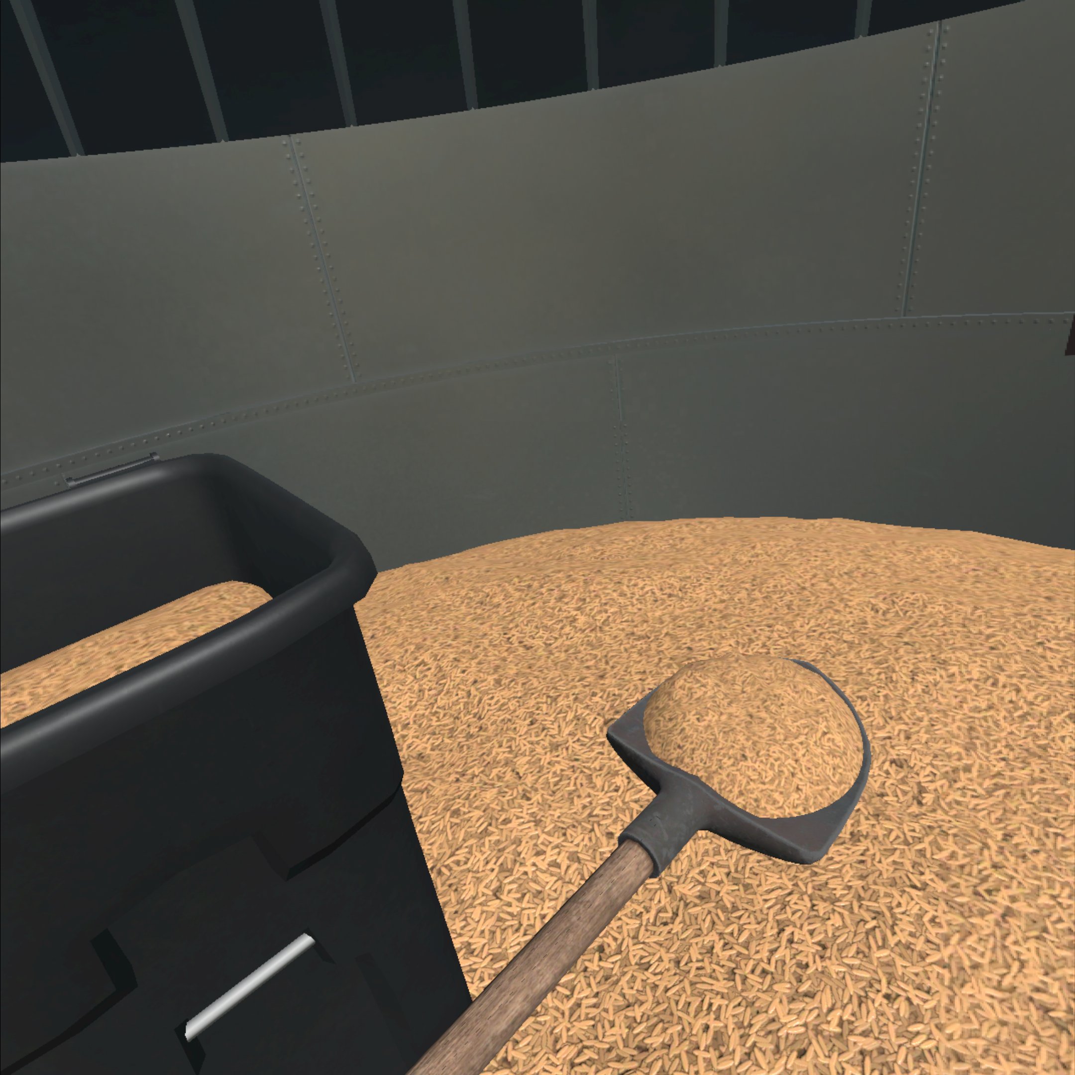User perspective inside the silo with a shovel