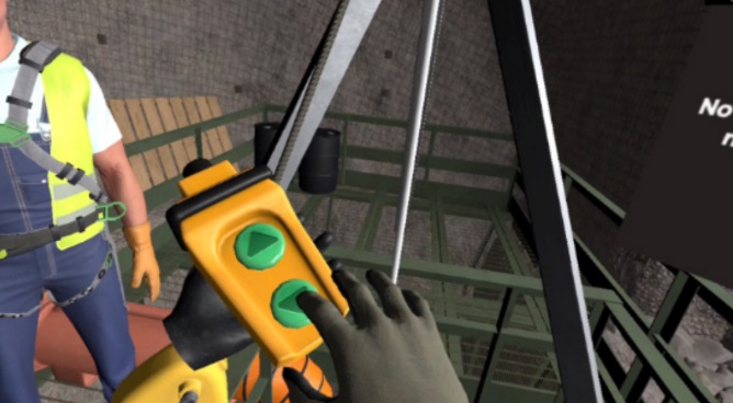 Hand interacting with orange pendant controller