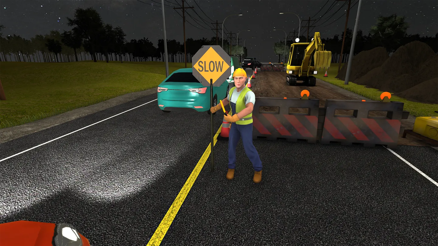 Nighttime low visibility heavy machinery scenario