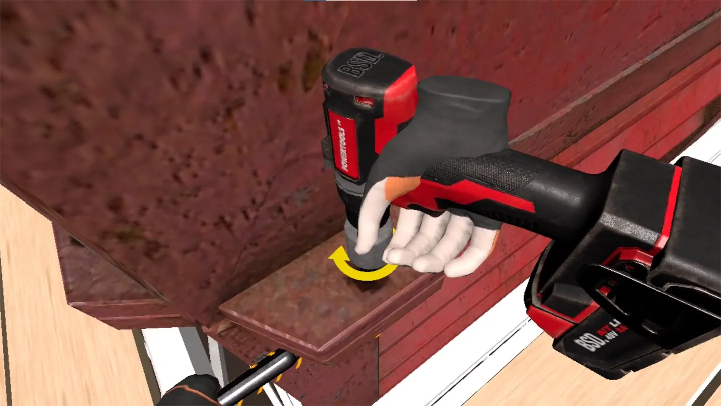 First person perspective of VR power tool usage