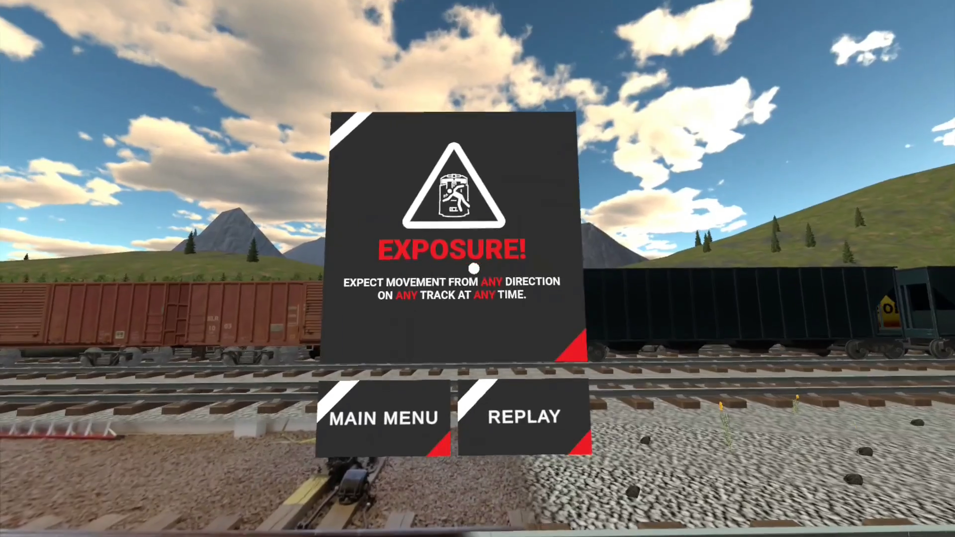 EXPOSURE failure screen — Expect Movement From Any Direction On Any Track At Any Time