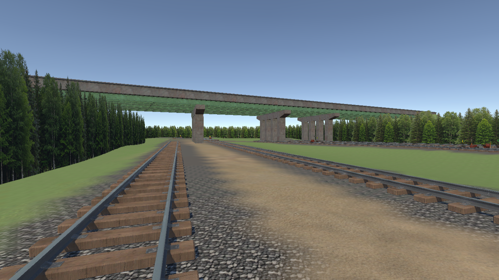 Markham yard wide dual track view with switch stand and warehouse building