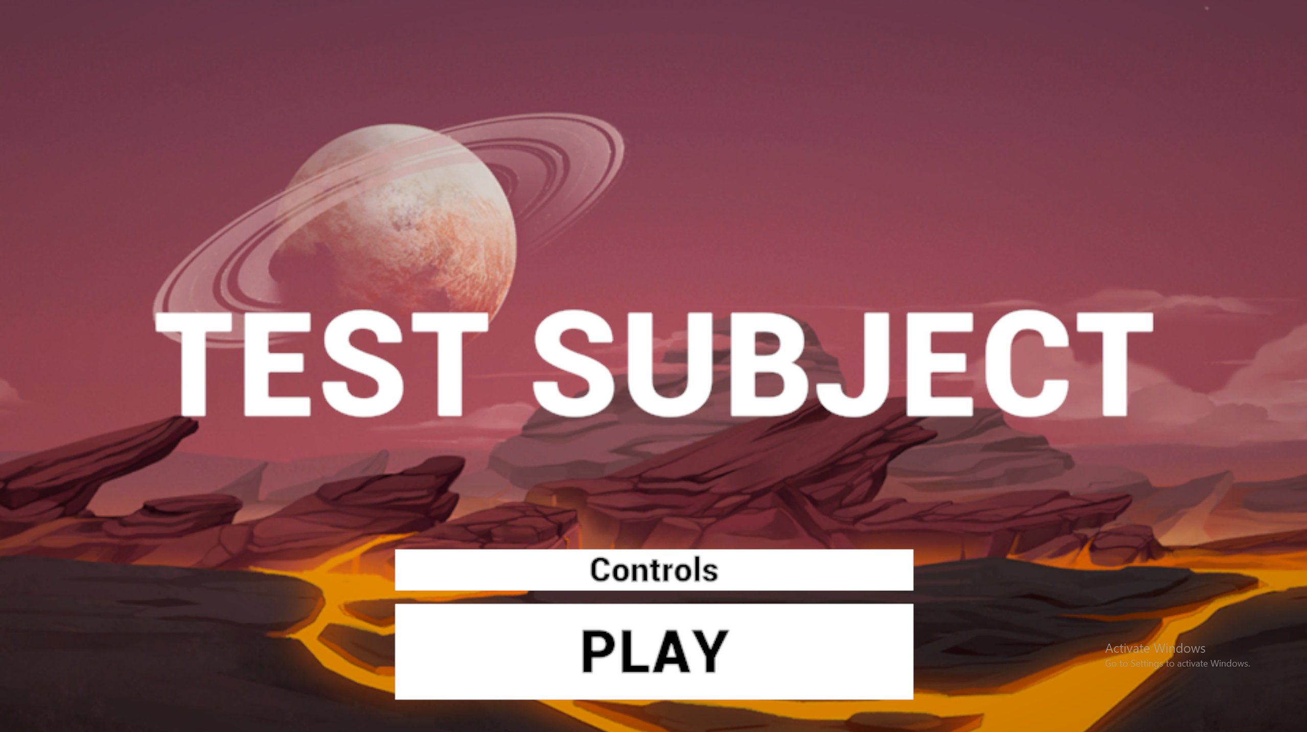 Test Subject main menu with alien planet landscape and Saturn ringed world in background